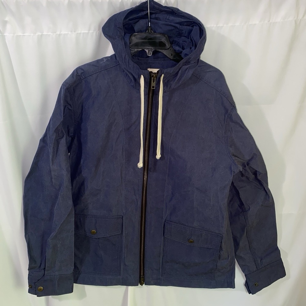 Taylor Stitch The Beach Jacket Waxed Canvas Hooded Navy Blue Mens 42